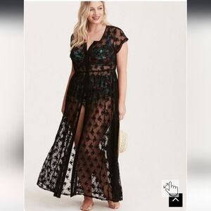 Torrid NWT floral lace crochet maxi swim cover up Size 3x